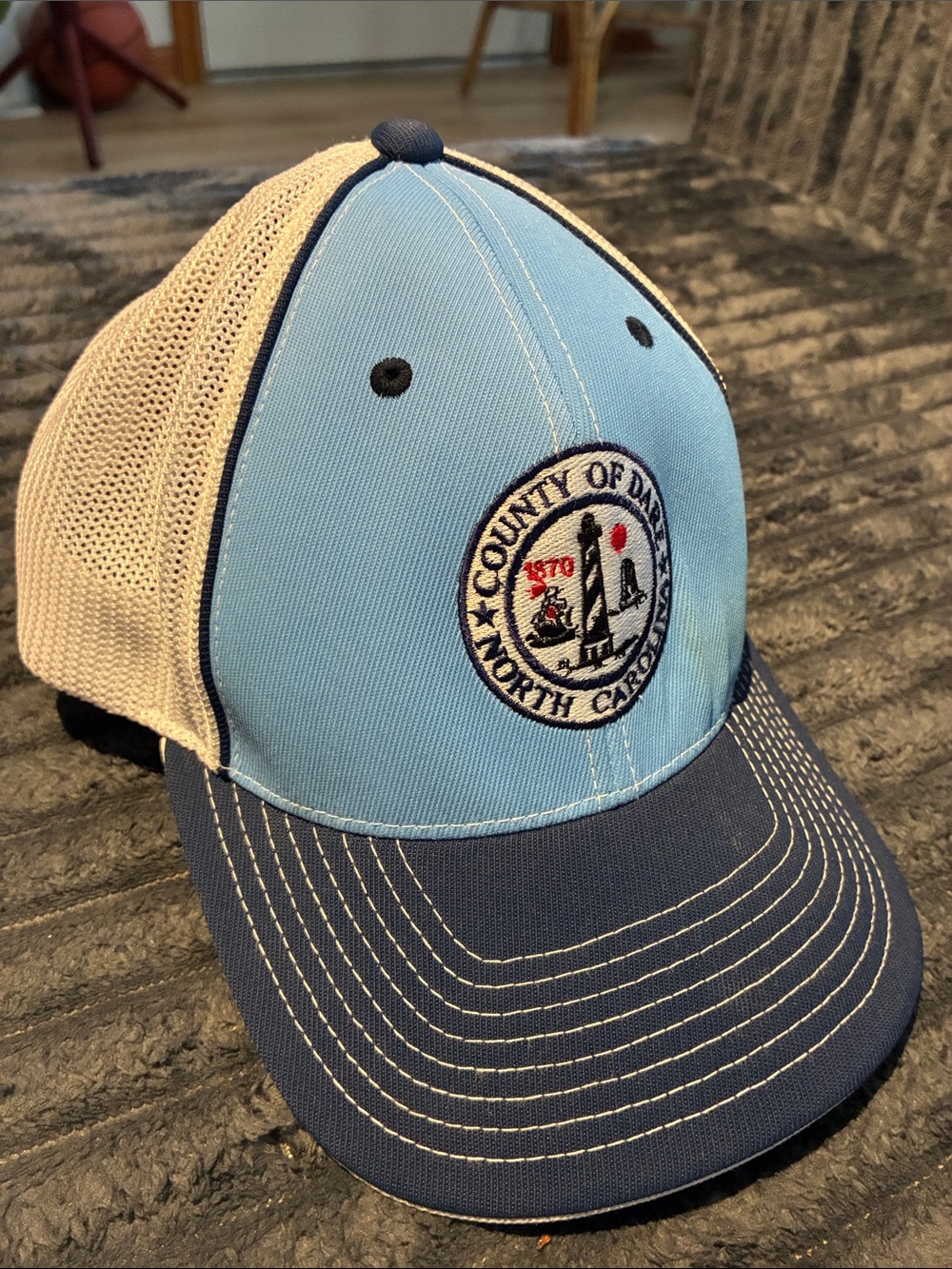 Dare County North Carolina Lighthouse Patch Baseball Cap - Light Blue & Navy